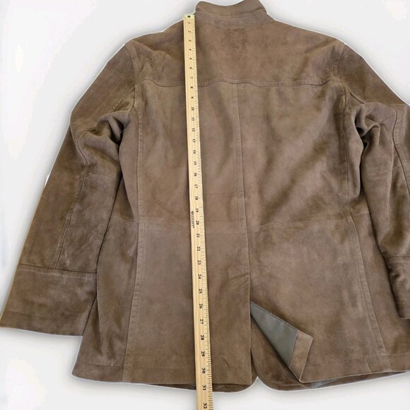 Faconnable Goatskin Suede Jacket Mens L Brown Buttons Pockets Lined 90s Preppy - Picture 6 of 16